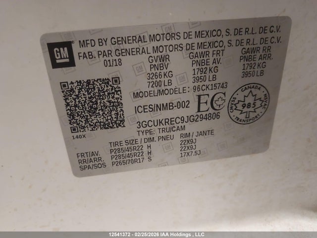 3GCUKREC9JG294806 Chevrolet Silverado K1500 Lt