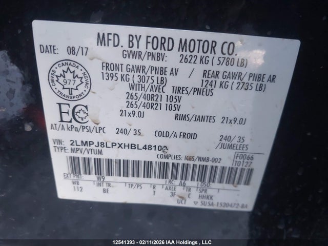 2LMPJ8LPXHBL48109 Lincoln Mkx Reserve