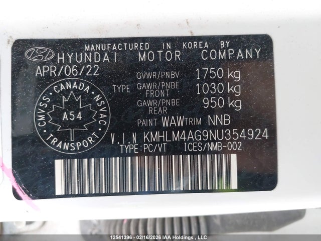 KMHLM4AG9NU354924 Hyundai Elantra Preferred Ivt