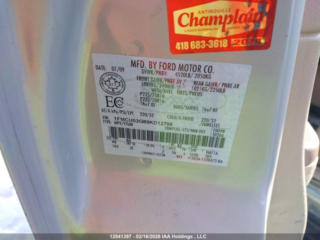 Aukcja sprzedaży 2009 Ford Escape, vin: 1FMCU03G89KD12798, numer aukcji: 12541397