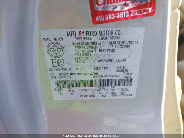 Aukcja sprzedaży 2009 Ford Escape, vin: 1FMCU03G89KD12798, numer aukcji: 12541397