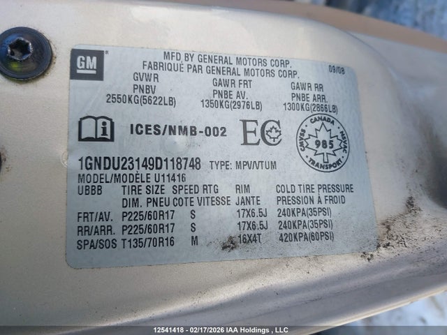 2009 Chevrolet Uplander Ls მანქანა იყიდება აუქციონზე, vin: 1GNDU23149D118748, აუქციონის ნომერი: 12541418