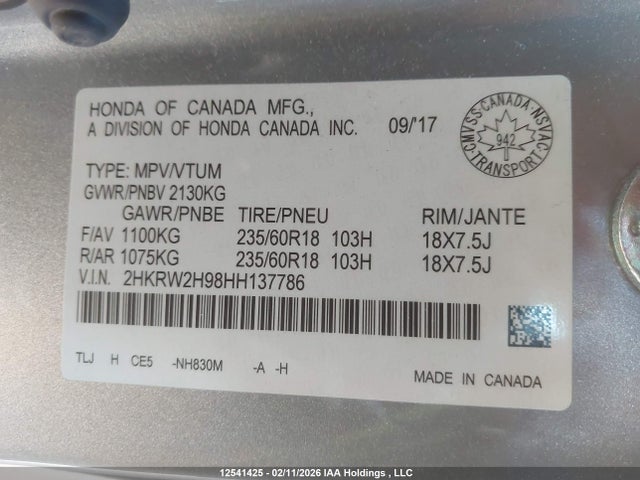 2HKRW2H98HH137786 Honda Cr-v Touring