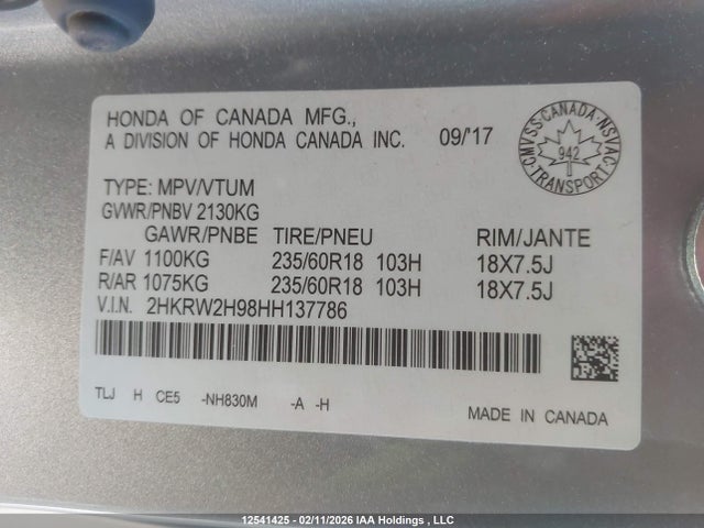 2HKRW2H98HH137786 Honda Cr-v Touring