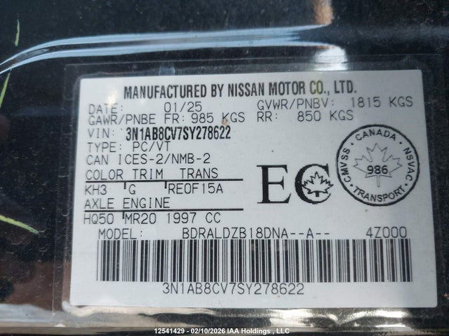 3N1AB8CV7SY278622 Nissan SENTRA SV