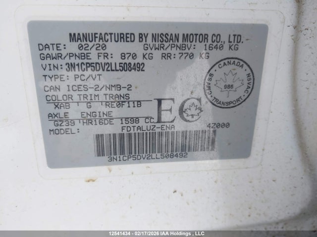 Продаж на аукціоні авто 2020 Nissan Kicks Sr, vin: 3N1CP5DV2LL508492, номер лоту: 12541434