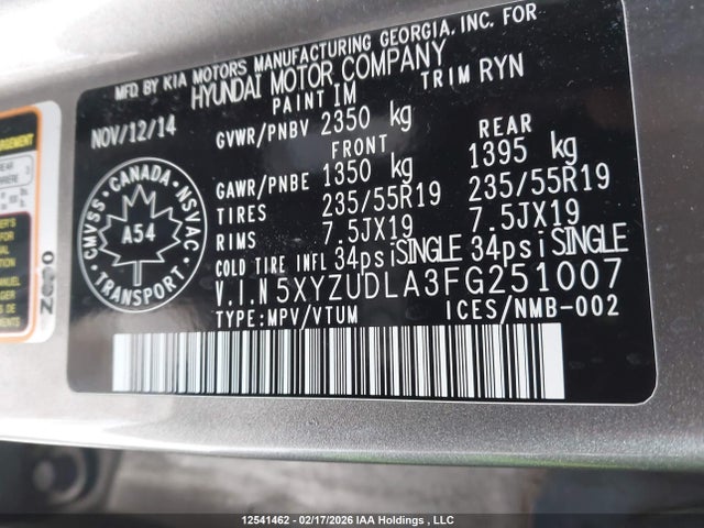 5XYZUDLA3FG251007 Hyundai Santa Fe Sport 2.0t Limited