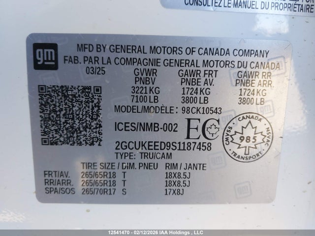 2GCUKEED9S1187458 Chevrolet Silverado K1500 Rst