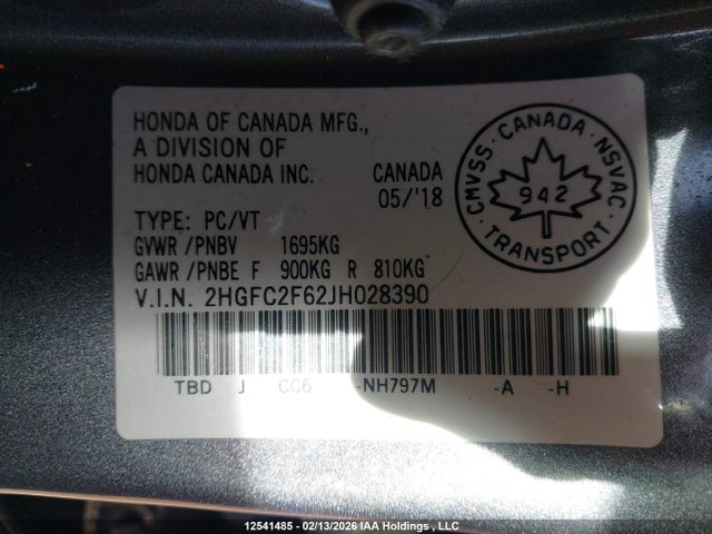 2HGFC2F62JH028390 Honda CIVIC SE