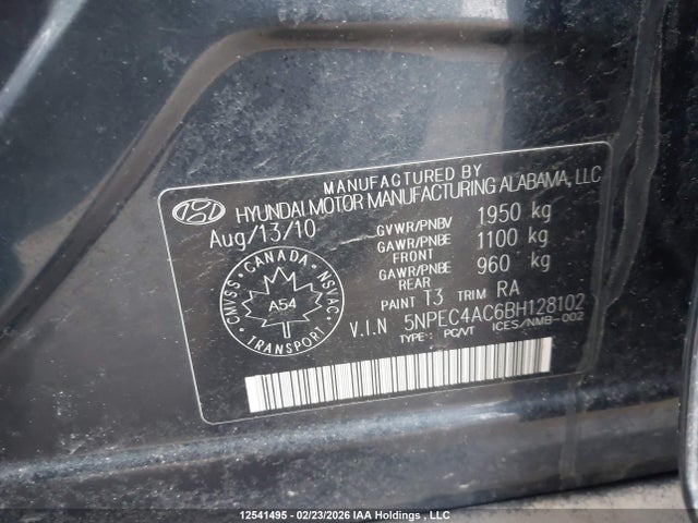 Aukcja sprzedaży 2011 Hyundai Sonata Limited, vin: 5NPEC4AC6BH128102, numer aukcji: 12541495