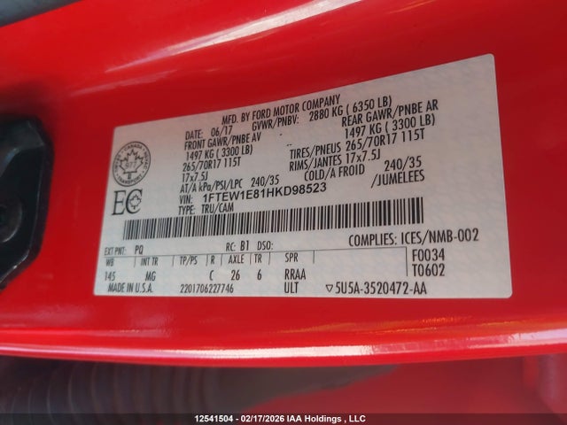 Продаж на аукціоні авто 2017 Ford F-150, vin: 1FTEW1E81HKD98523, номер лоту: 12541504