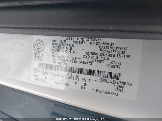 1FTBR1X86NKA80173 Ford Transit T-250