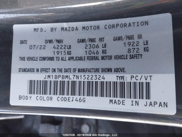 JM1BPBML7N1522324 Mazda 3 Premium
