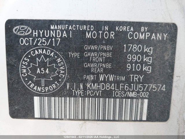 KMHD84LF6JU577574 Hyundai ELANTRA GL