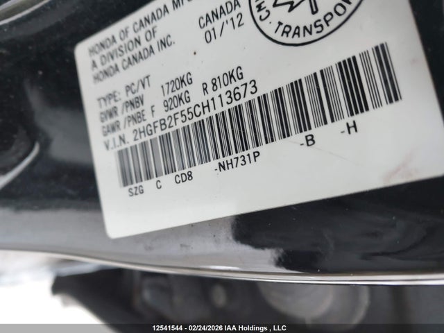 Aukcja sprzedaży 2012 Honda Civic Lx, vin: 2HGFB2F55CH113673, numer aukcji: 12541544
