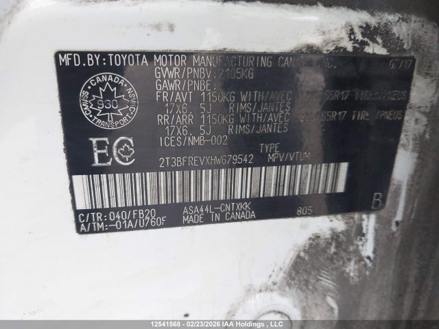 2T3BFREVXHW679542 Toyota RAV4 LE