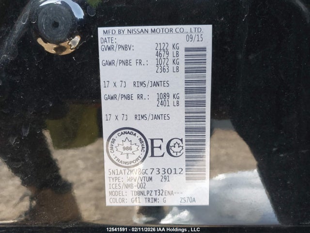 5N1AT2MV8GC733012 Nissan Rogue S/sl Premium/sv