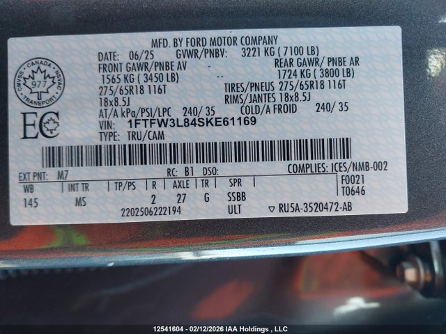 1FTFW3L84SKE61169 Ford F150 Xlt