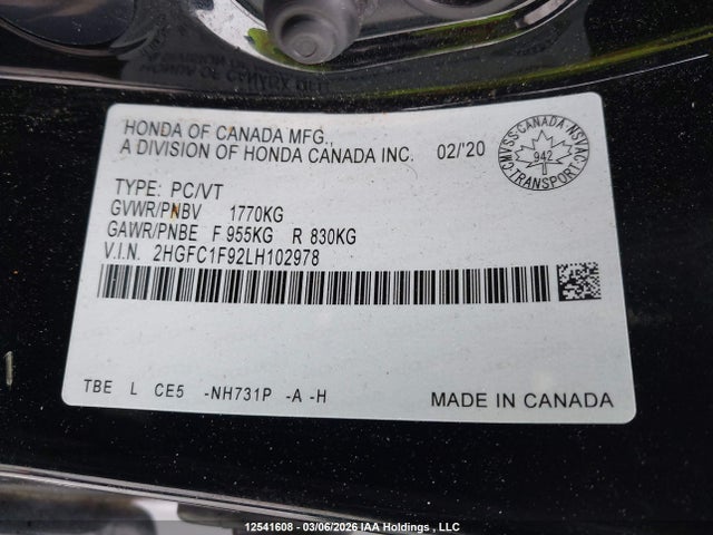 2HGFC1F92LH102978 Honda Civic Touring