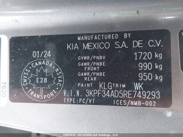 12541610 :رقم المزاد ، 3KPF34AD5RE749293 vin ، 2024 Kia Forte مزاد بيع