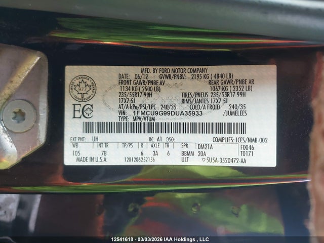 Продажа на аукционе авто 2013 Ford Escape, vin: 1FMCU9G99DUA35933, номер лота: 12541618