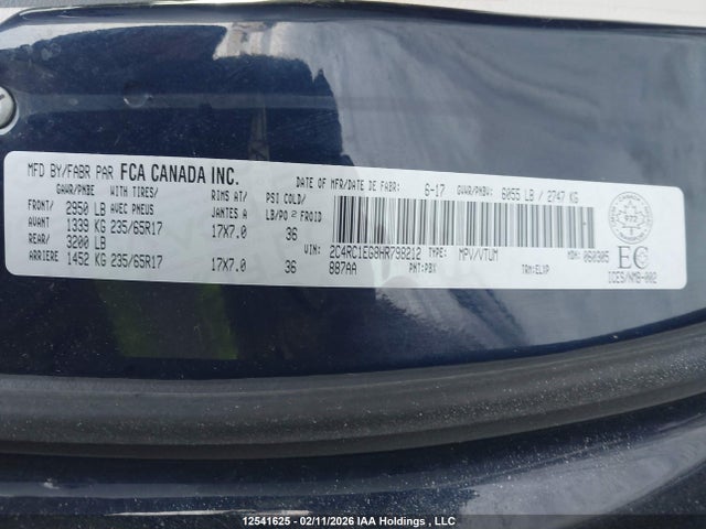 Aukcja sprzedaży 2017 Chrysler Pacifica Touring L Plus, vin: 2C4RC1EG8HR798212, numer aukcji: 12541625