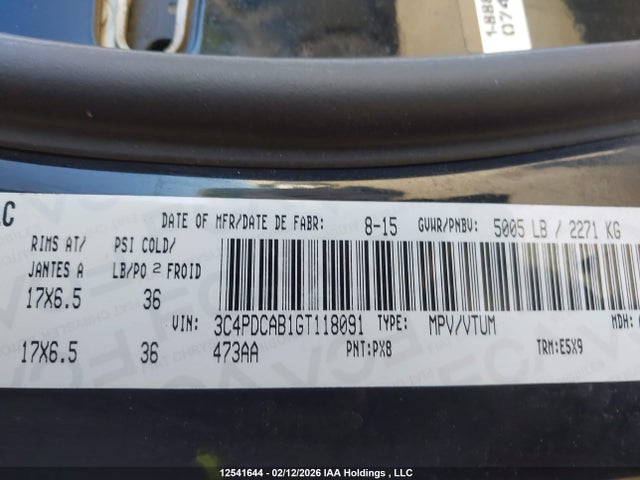 Продажа на аукционе авто 2016 Dodge Journey Cvp/se Plus, vin: 3C4PDCAB1GT118091, номер лота: 12541644