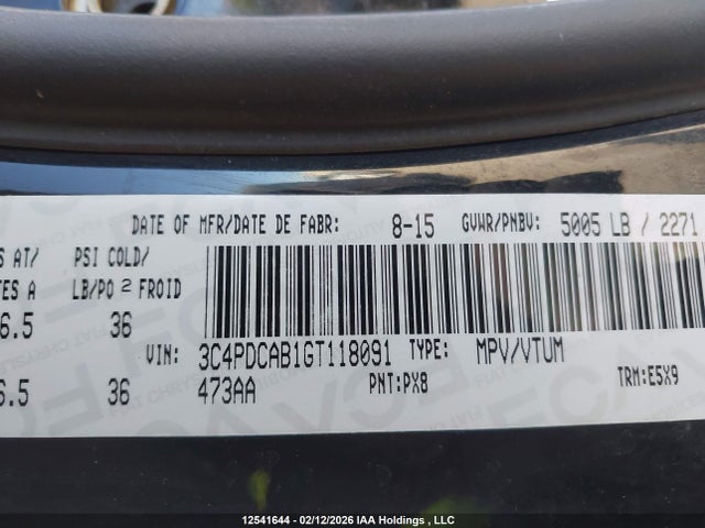 Продажа на аукционе авто 2016 Dodge Journey Cvp/se Plus, vin: 3C4PDCAB1GT118091, номер лота: 12541644