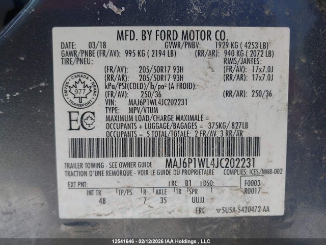 MAJ6P1WL4JC202231 Ford Ecosport Titanium