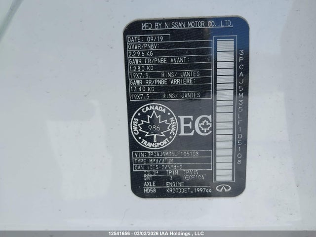 3PCAJ5M35LF105108 Infiniti Qx50 Pure/luxe/essential/sensory/autograph