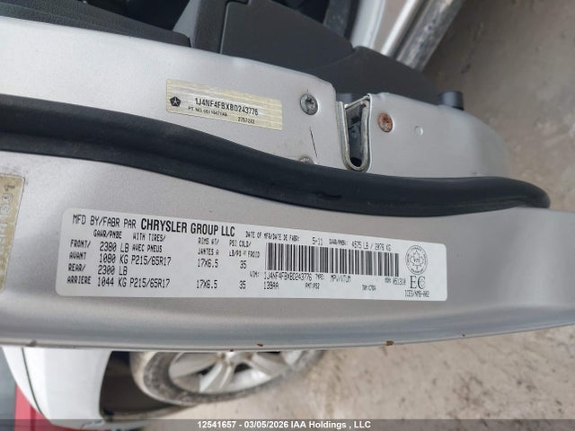 2011 Jeep Compass მანქანა იყიდება აუქციონზე, vin: 1J4NF4FBXBD243776, აუქციონის ნომერი: 12541657