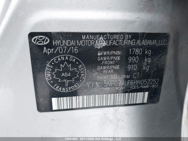 Aukcja sprzedaży 2017 Hyundai Elantra, vin: 5NPD74LF6HH052252, numer aukcji: 12541665