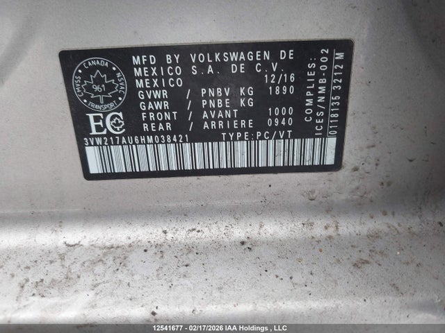 3VW217AU6HM038421 Volkswagen Golf