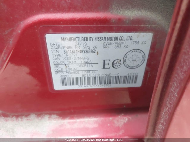 3N1AB7AP4KY346762 Nissan Sentra 1.8 S/1.8 Sv