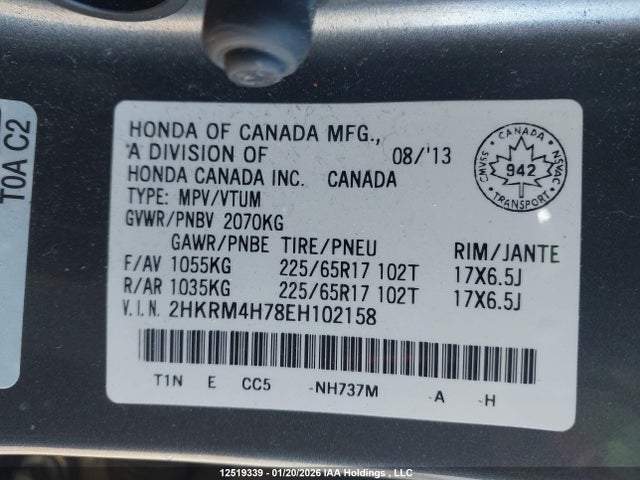 2HKRM4H78EH102158 Honda Cr-v Ex-l