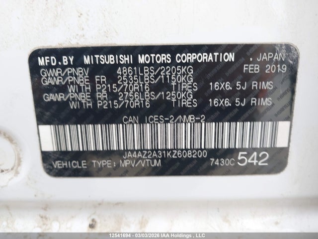 JA4AZ2A31KZ608200 Mitsubishi Outlander Es
