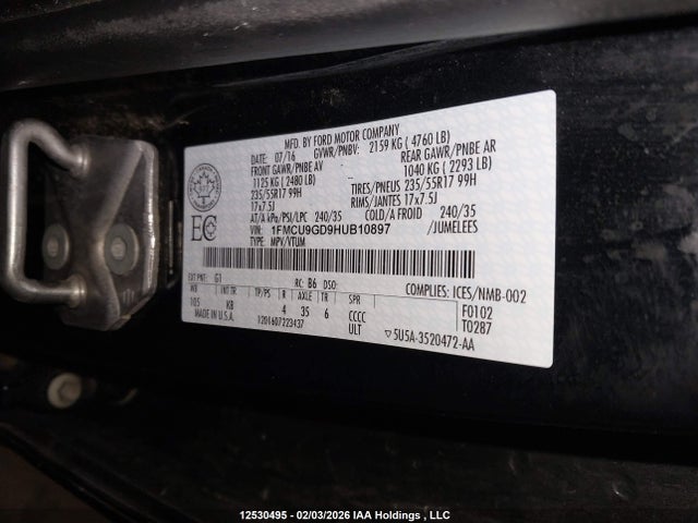 1FMCU9GD9HUB10897 Ford ESCAPE SE