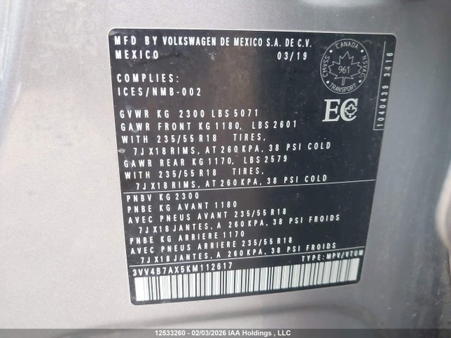 Volkswagen Tiguan Highline 2019 3VV4B7AX5KM112617 Image 9