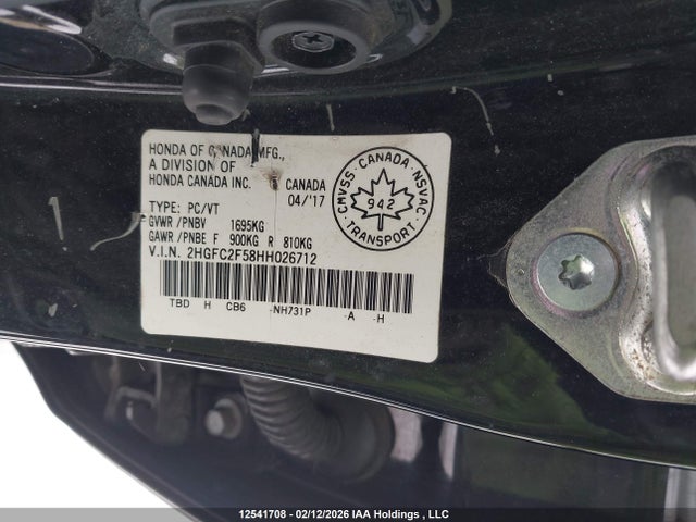 12541708 :رقم المزاد ، 2HGFC2F58HH026712 vin ، 2017 Honda Civic Lx مزاد بيع