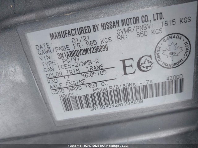 3N1AB8DV2MY238899 Nissan SENTRA SR