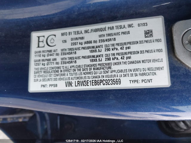 Продажа на аукционе авто 2023 Tesla Model 3, vin: LRW3E1EB6PC923569, номер лота: 12541719