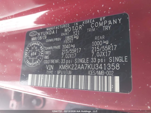 KM8K22AA7KU341358 Hyundai Kona