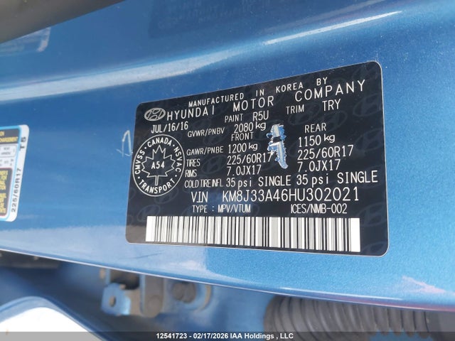 Aukcja sprzedaży 2017 Hyundai Tucson Se, vin: KM8J33A46HU302021, numer aukcji: 12541723
