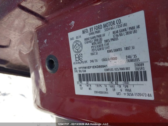 12541737 :رقم المزاد ، 1FTFW1EF1EKD86841 vin ، 2014 Ford F-150 مزاد بيع