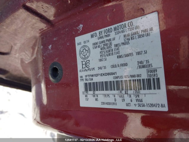 12541737 :رقم المزاد ، 1FTFW1EF1EKD86841 vin ، 2014 Ford F-150 مزاد بيع
