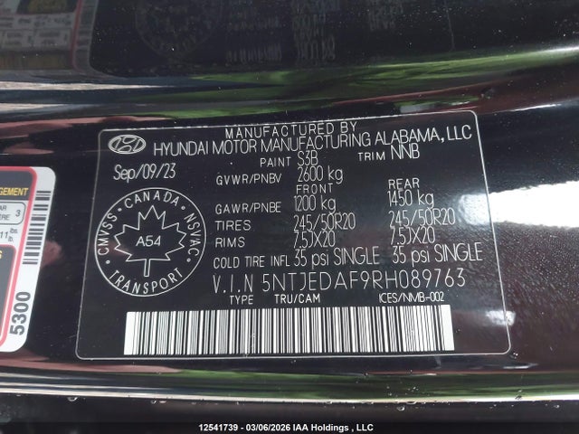 5NTJEDAF9RH089763 Hyundai Santa Cruz Limited