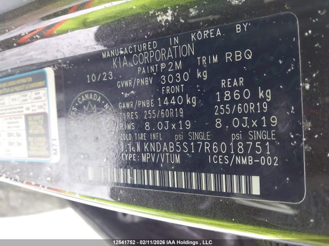 Aukcja sprzedaży 2024 Kia Ev9 Wind, vin: KNDAB5S17R6018751, numer aukcji: 12541752