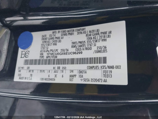 1FMCU0GX6EUC96299 Ford ESCAPE SE