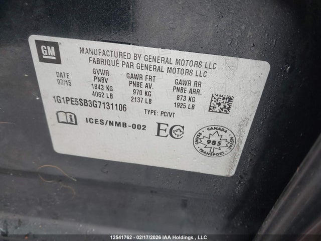 1G1PE5SB3G7131106 Chevrolet Cruze Limited 1lt