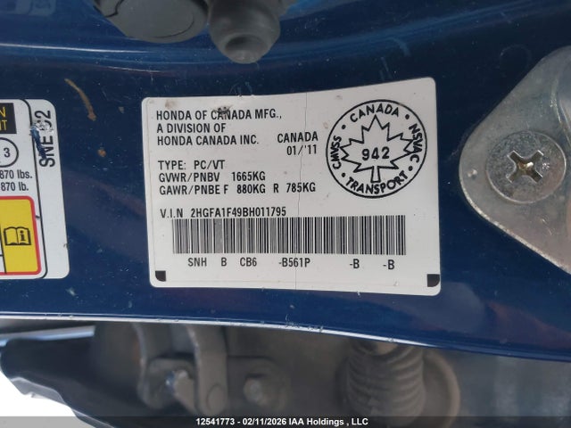 Aukcja sprzedaży 2011 Honda Civic Dx-g, vin: 2HGFA1F49BH011795, numer aukcji: 12541773